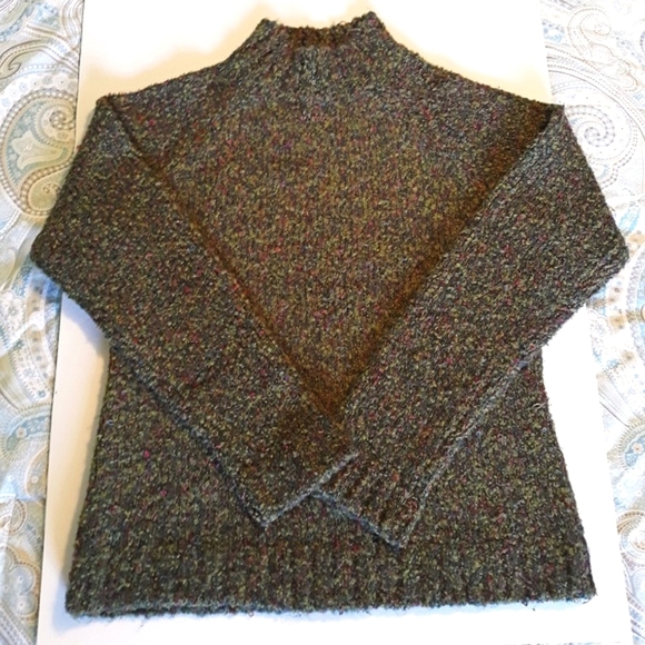 Jewel-tone Green Tweed Mock Turtle Neck Sweater S - Picture 7 of 7